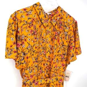 Nanette Lepore Floral Gold Pintuck Bodice Dress